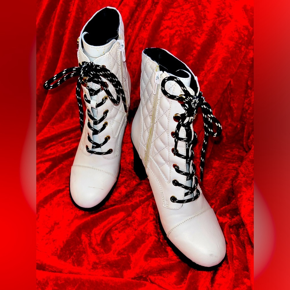 G By Guess Ankle Boots White Gimmy Platform Bootie High Heel